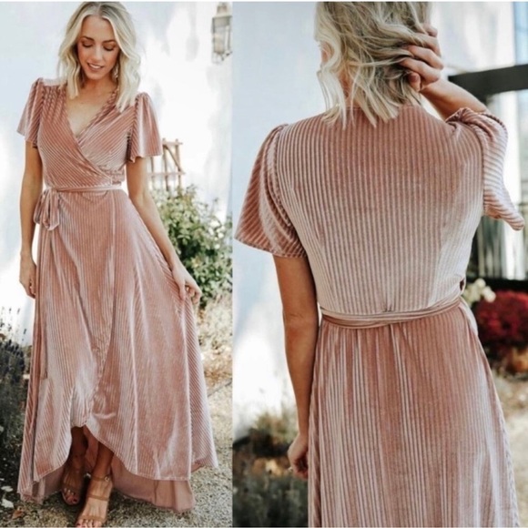 BALTIC BORN Women’s Andi Ribbed Velvet Wrap Dress Maxi Champagne Wedding XXL - Picture 8 of 17